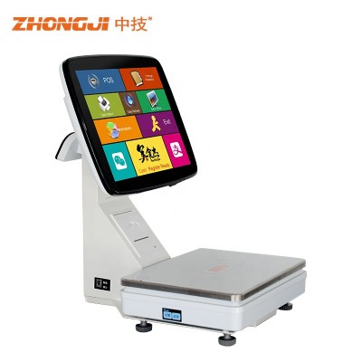 15 inch Full Flat Capacitive All in One PC POS Scale with VFD Customer Display  For Retail Point of Sale System