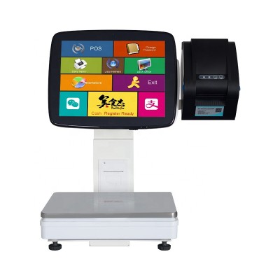 Fruit vegetable retail store pos solution capacitive touch screen cash register scale with barcode printer